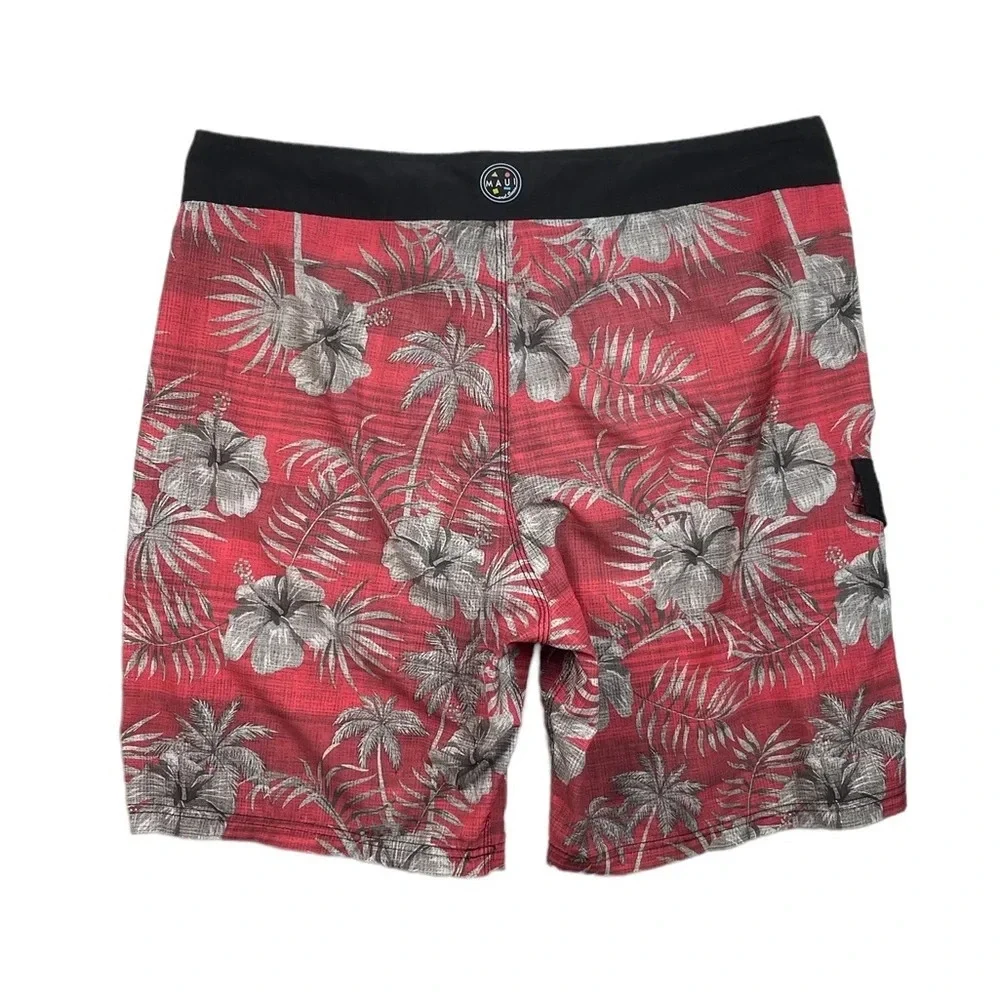 SH424 Mens Maui and Sons Aloha Floral Hibiscus Print Beach Flex Board Shorts 38